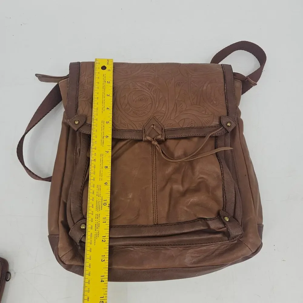 The Sak Ventura Backpack & Zip Around Wallet Leather Floral Emboss Western Boho
